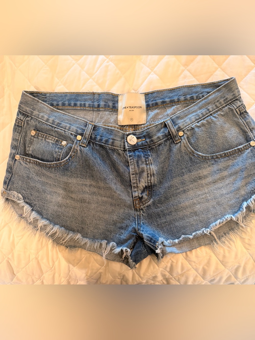 One Teaspoon Light Blue Frayed Hem Denim Shorts